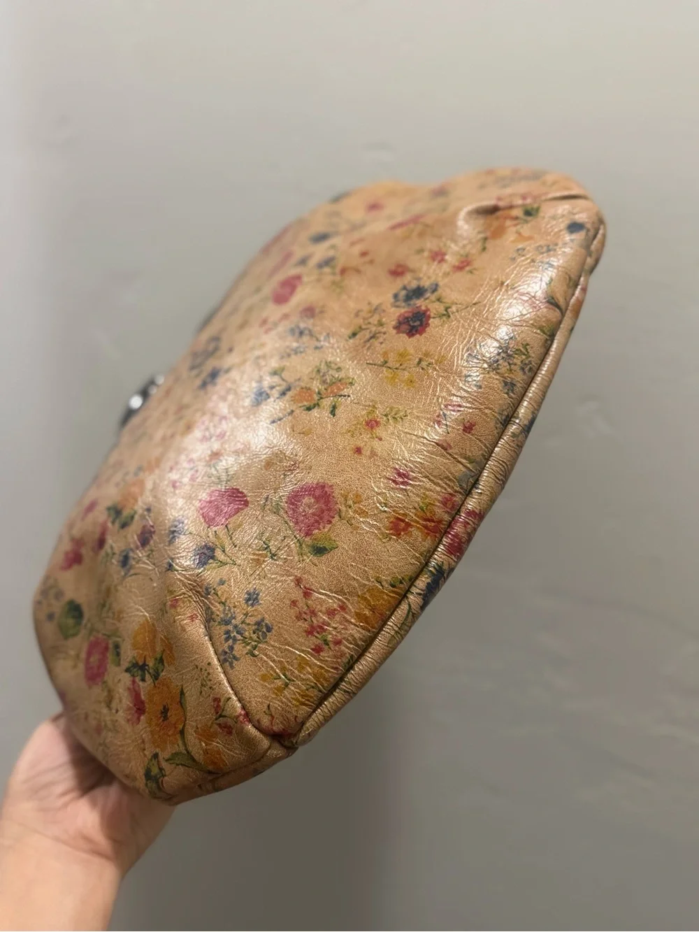 Original Design! Floral Print Italian Leather Handmade Custom Frame Slouchy Bag